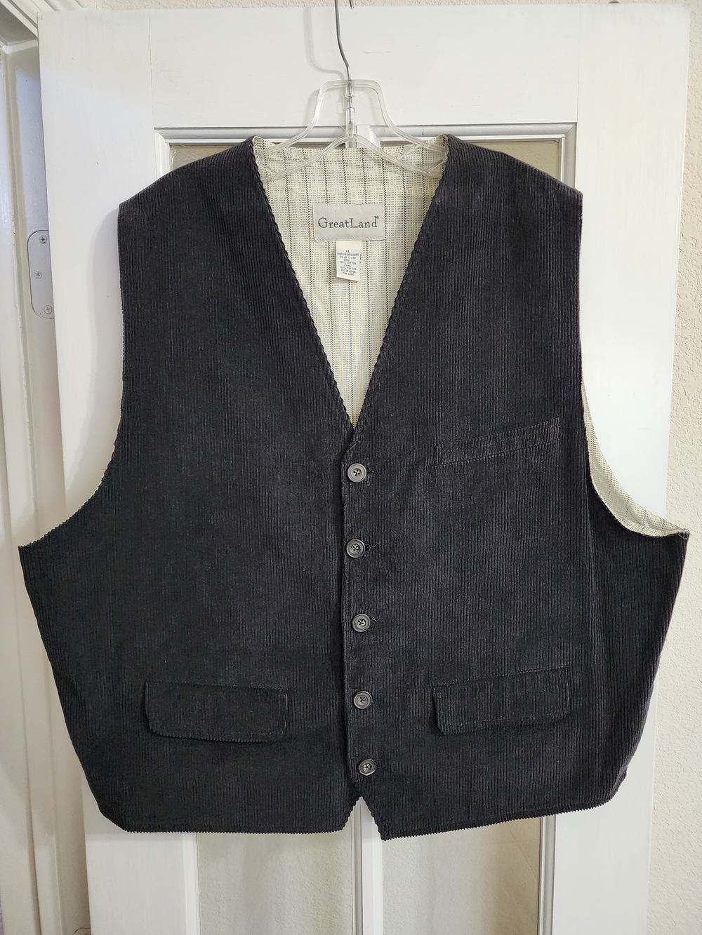 Vintage 90s GreatLand Mens XL Dark Brown Corduroy Button Front Vest Cotton Lined